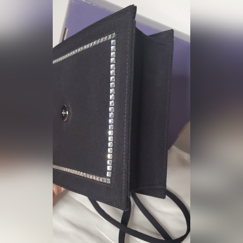 NWT STUART WEITZMAN-Small-black Fabric bag -magnetic snap crossbody evening bag - Picture 10 of 13